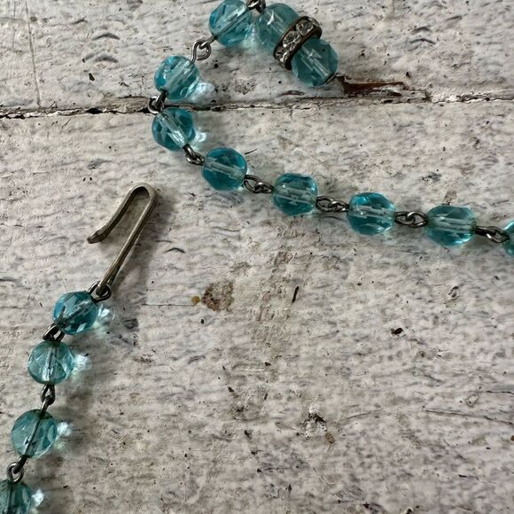 Vintage 1950s Aqua Multi Strand Rhinestone Beaded Necklace - Picture 4 of 9